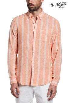 Original Penguin Gestreiftes Hemd aus Leinenmischgewebe, Orange (D89237) | 57 €