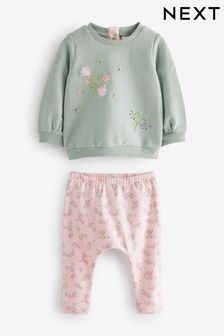 Mint Green Floral Baby Cosy Sweater And Leggings 2 Piece Set (D89262) | ₪ 50 - ₪ 58