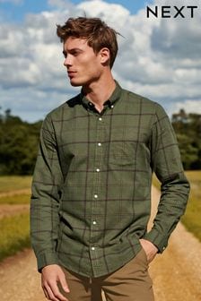 Khaki Green Check Long Sleeve Shirt (D89264) | SGD 42