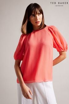 Ted Baker Pink Natelie Coral Boxy Top With Puff Sleeves (D89311) | €48