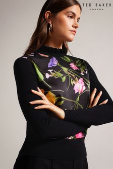 Ted Baker Daneaa Black Woven Front Fluted Neck Sweater (D89338) | 148 €