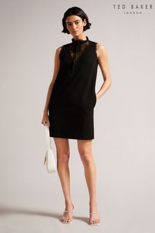 Ted Baker Chharis Black Shift Dress With Lace Panels And Neck Tie (D89345) | 235 €