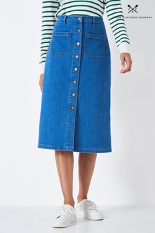 Crew Clothing Company Blue Cotton A Line Skirt (D89451) | $90