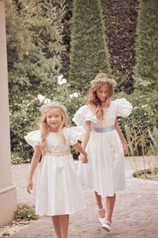 Белый/синий - Платье из тафты с бантом Angel & Rocket с оборками Sylvie (D89568) | €44 - €50