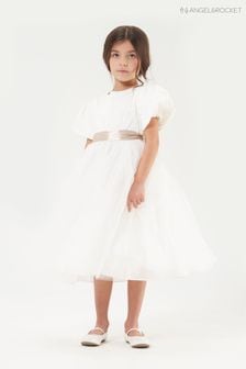 Белый/шампанское - Angel & Rocket Angel & Rocket Celine Tafetta Tulle Bow Flower Girl Dress (D89589) | €44