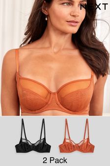 Black/Ginger Orange Lace Non Padded Full Cup Bras 2 Pack (D89660) | €14