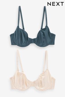 Teal Blue/Ecru Cream Non Pad Balcony Smoothing T-Shirt Bras 2 Pack (D89661) | ₪ 73