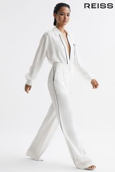 Reiss Ivory Gina Petite Mid Rise Wide Leg Trousers (D89712) | SGD 413