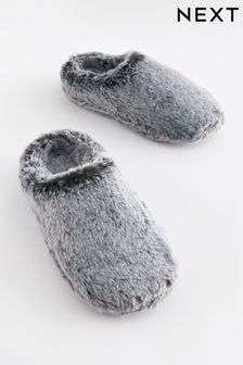 Grey Warm Lined Faux Fur Mule Slippers (D89823) | €9 - €11