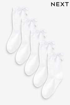 White 5 Pack Cotton Rich Bow Ankle School Socks (D89962) | $15 - $19