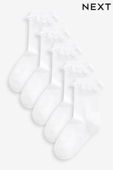 White 5 Pack Cotton Rich Cushioned Sole Ruffle Ankle School Socks (D89963) | R183 - R220