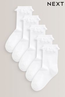 5 Pack Cotton Rich Cushioned Sole Ruffle Ankle School Socks