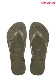 Zielony - Metaliczne wąskie sandały z logo Havaianas (D90053) | 200 zł