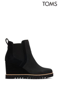 TOMS Maddie Water Resistant Leather Wedge Black	Boots