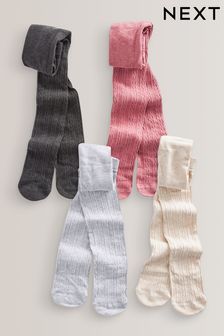 Pink/Cream/Light Grey/Charcoal Grey Cotton Rich Cable Tights 4 Pack (D90392) | €25 - €35