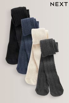 Black/Charcoal Grey/Navy Blue/Cream Cotton Rich Cable Tights 4 Pack (D90393) | TRY 575 - TRY 805