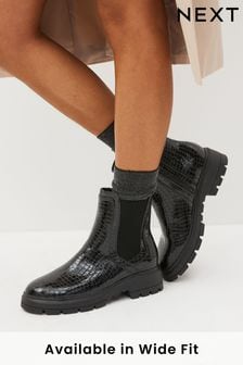 Black Croc Effect Regular/Wide Fit Forever Comfort® Pull-On Chelsea Ankle Boots (D90456) | SGD 68