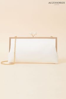 Accessorize Natural Bridal Pearl Clasp Satin Clutch Bag (D90761) | TRY 1.190
