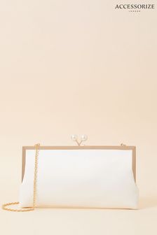 Accessorize Natural Bridal Pearl Clasp Satin Clutch Bag