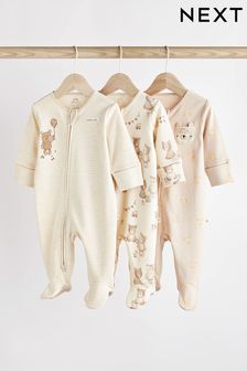 Oatmeal Cream 3 Pack Baby Sleepsuits (0mths-2yrs) (D90795) | kr268 - kr295