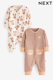  (D90796) | NT$710 - NT$800 黃褐色棕色 - 棉質連身睡衣2件裝 (0個月至3歲)