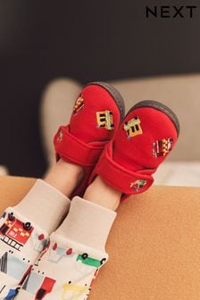 Red Transport Touch Fastening Cupsole Print Slippers (D90818) | ￥1,910 - ￥2,260