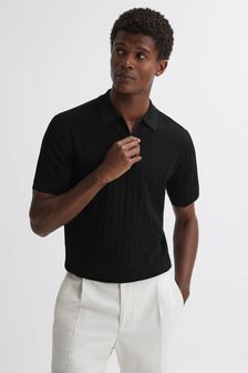 Reiss Black Ubud Half-Zip Textured Polo T-Shirt (D90954) | SGD 303