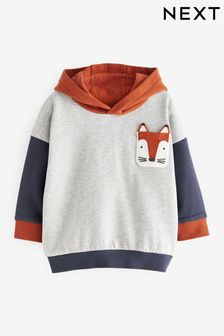 Grau, Blau und Orange mit Fuchs - Kapuzensweatshirt mit Figurenmotiv und Blockfarben (3 Monate bis 7 Jahre) (D90996) | 12 € - 14 €