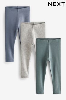 Blue/Grey Marl Ribbed Leggings 3 Pack (3mths-7yrs) (D91224) | kr250 - kr320