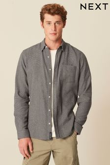 Grey - Brushed Texture 100% Cotton Long Sleeve Shirt (D91324) | DKK300