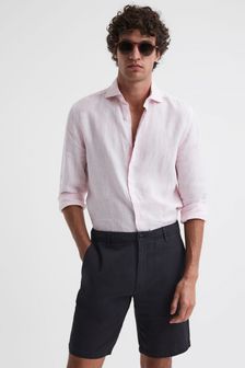 Reiss Navy Ezra Cotton-Linen Blend Shorts (D91343) | LEI 809