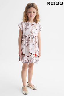 Reiss Pale Pink Dahlia Junior Floral Print Jersey Dress (D91345) | €53