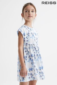 Blau mit Print - Reiss Dahlia Jersey-Kleid mit Blumenprint (D91346) | 55 €