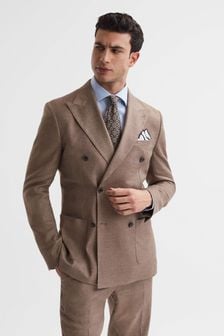 Reiss Tobacco Paddock Slim Fit Double Breasted Twill Blazer (D91363) | $474