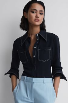 Темно-синий - Приталенная рубашка Reiss Natalia (D91460) | €438