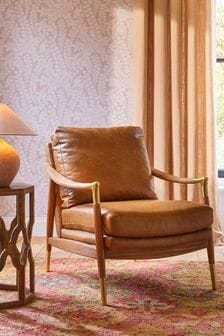 Vintaged Faux Leather Light Brown Flinton Wooden Accent Chair (D91483) | €490