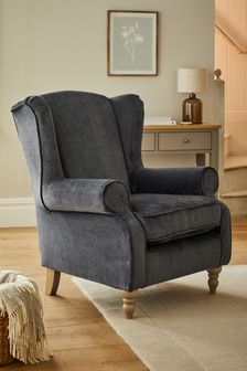 Plush Chenille Slate Blue Sherlock Highback Armchair (D91495) | €610