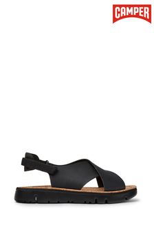 Oruga Cross Strap Black Leather Sandal (D92326) | MYR 690