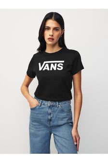 Черный - Женская футболка с V-образным вырезом и круглым вырезом Vans Flying (D92552) | €32