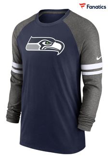Nike Blue NFL Fanatics Seattle Seahawks Dri-Fit Cotton Long Sleeve Raglan T-Shirt (D92657) | €71