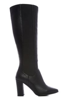 Noir - Bottes Moda in Pelle Sammantha hauteur genou avec panneau élastique et talon bloc (D93065) | €55