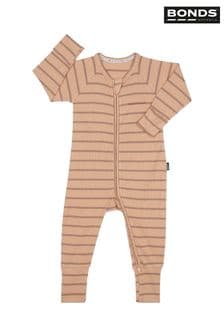 Bonds Brown Striped Ribbed Zip Sleepsuit (D93257) | €35