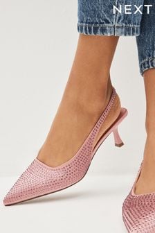 Pink Forever Comfort® Jewel Studded Kitten Heel Slingbacks (D93366) | €24