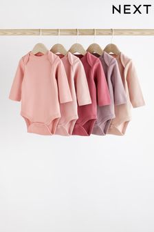 Pink Essential Long Sleeve Baby Bodysuits 5 Pack (D93370) | €15 - €17