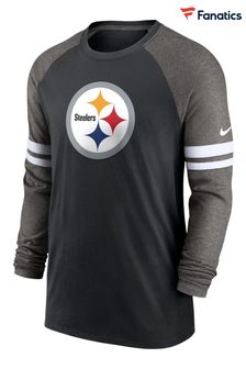 Nike Black NFL Fanatics Pittsburgh Steelers Dri-Fit Cotton Long Sleeve Raglan T-Shirt (D93542) | €58