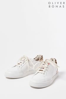 Oliver Bonas Animal Print Wiggle White Leather Trainers (D94045) | €47.50