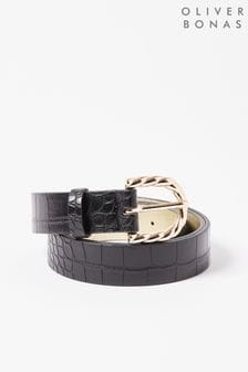 Oliver Bonas Black Faux Croc Twist Buckle Leather Waist Belt (D94092) | $88