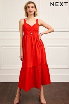 Red Poplin Jersey Cami Midi Dress (D94167) | €15