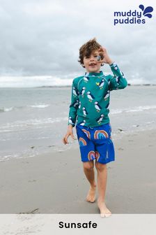 Синий - Оранжевые пляжные шорты из переработанных материалов с солнцезащитным принтом Muddy Puddles Nature (D94331) | €12
