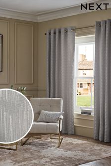 Silver/Gold Shimmer Jacquard Eyelet Lined Curtains